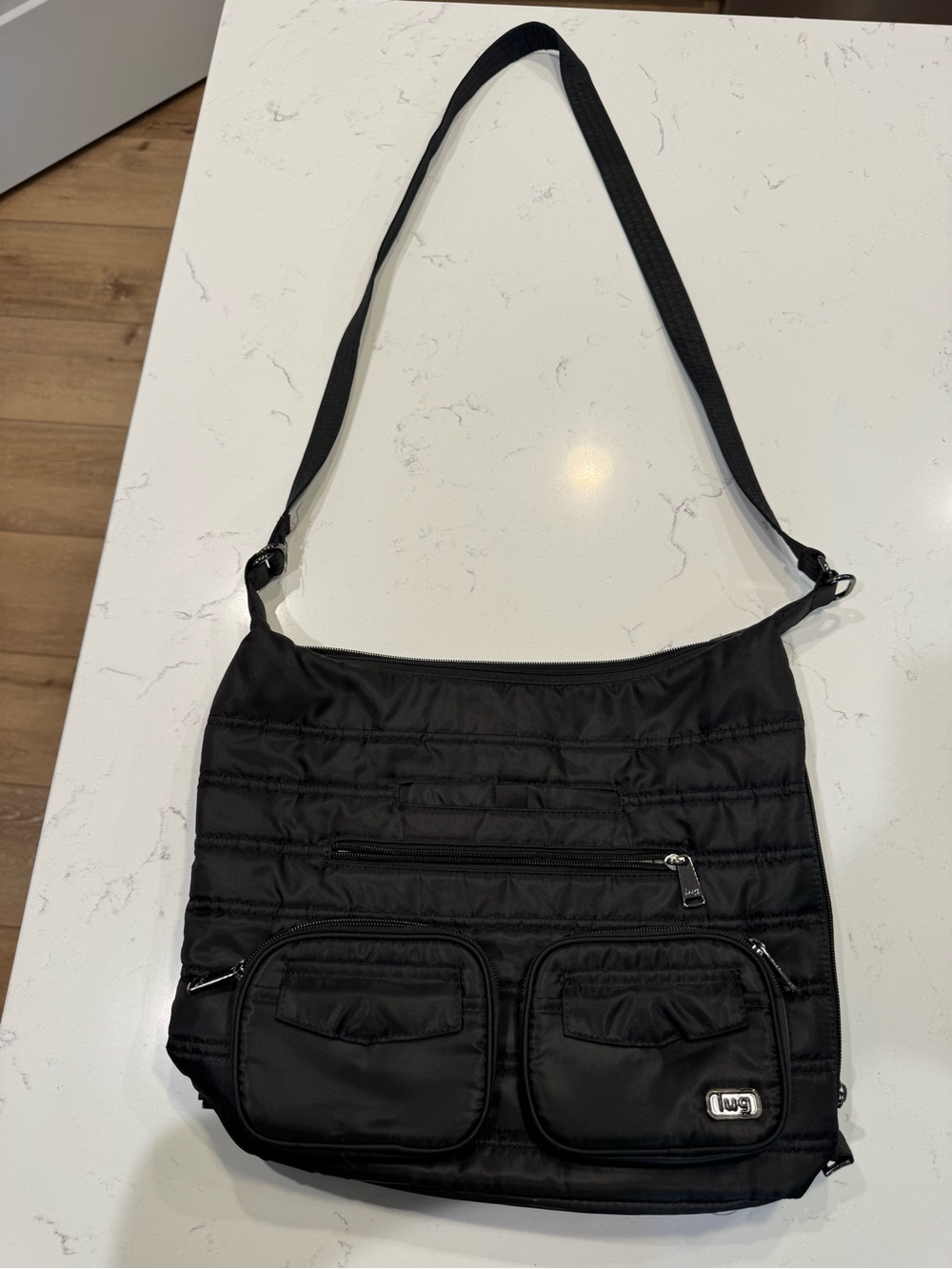 Black Quilted Lug Zipliner Convertible Hobo Bag - water resistant